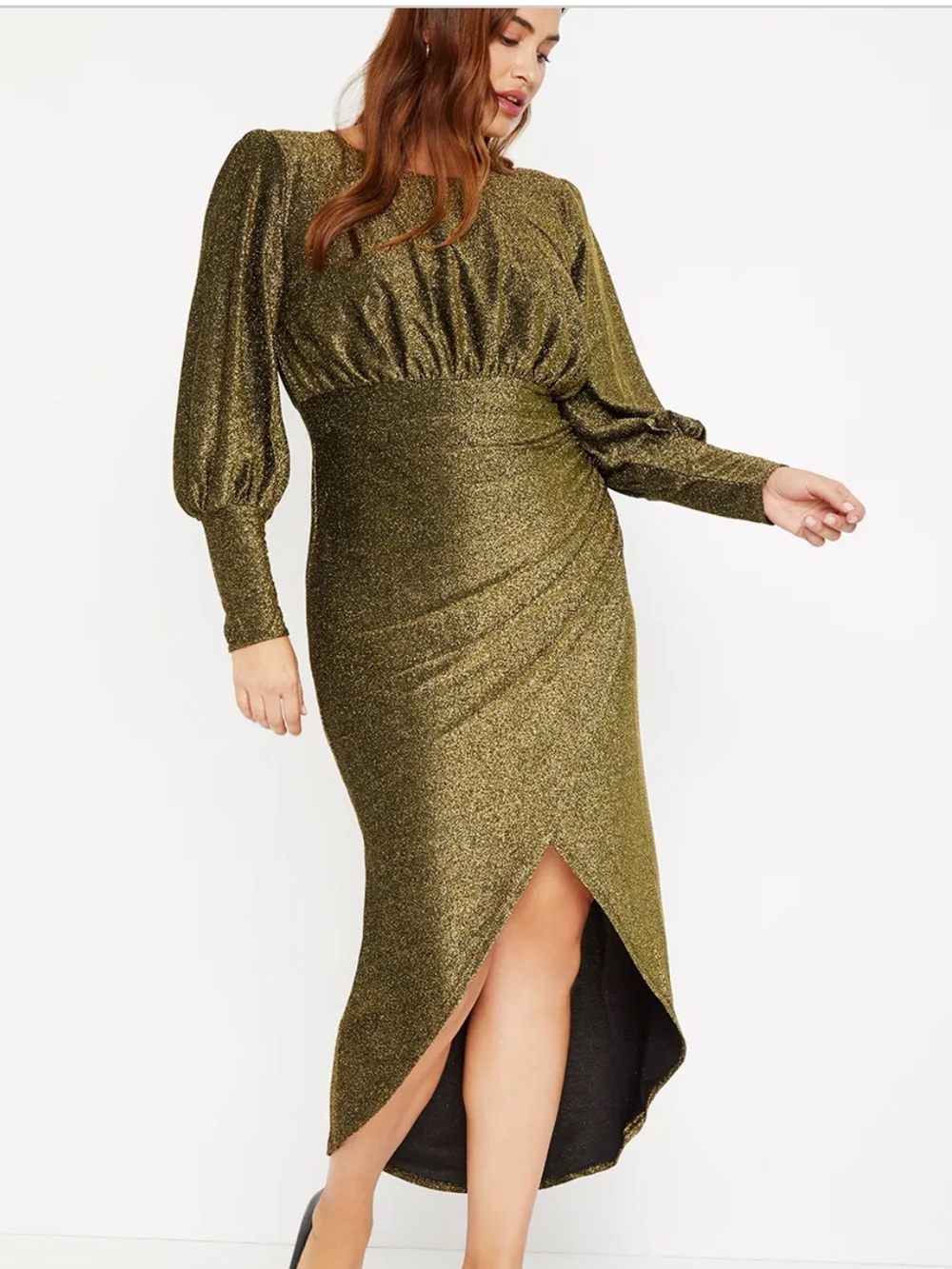 NWT Eloquii Sparkle Green Gold Maxi Dress Size 14